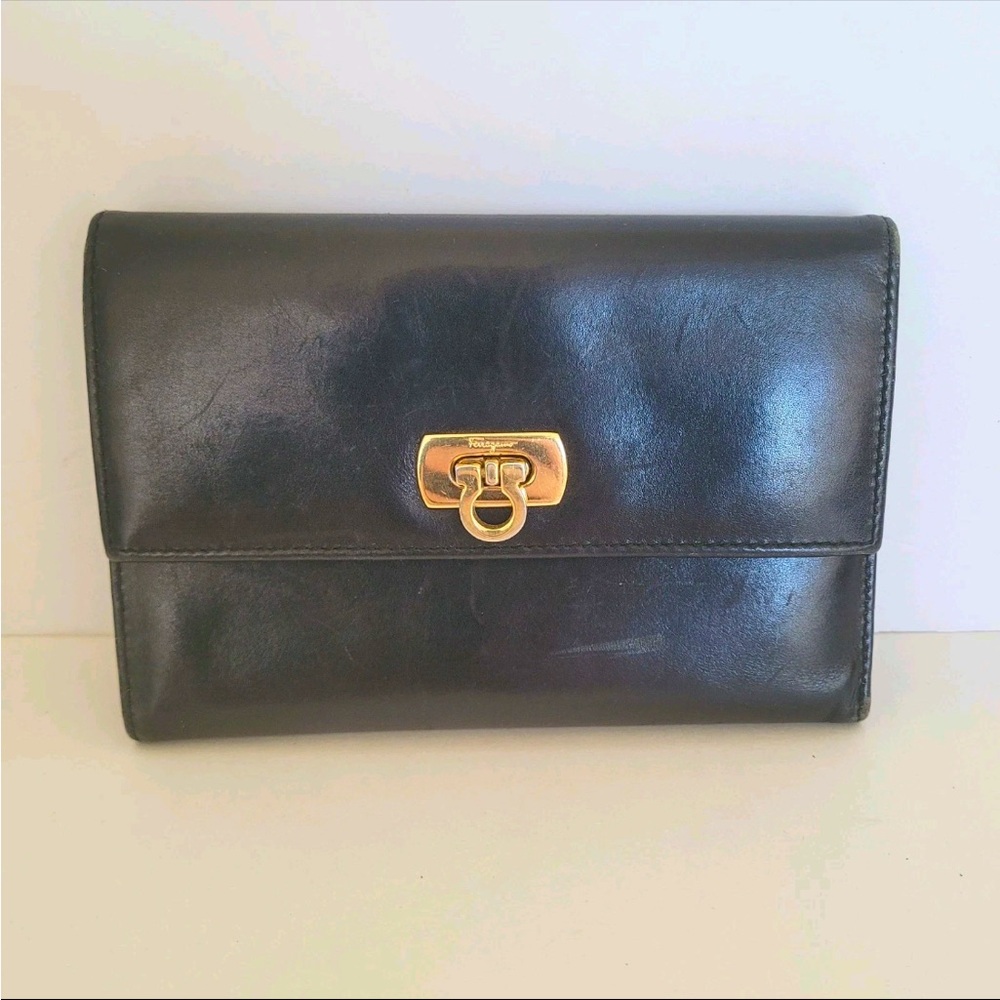 FERRAGAMO black wallet/clutch vintage